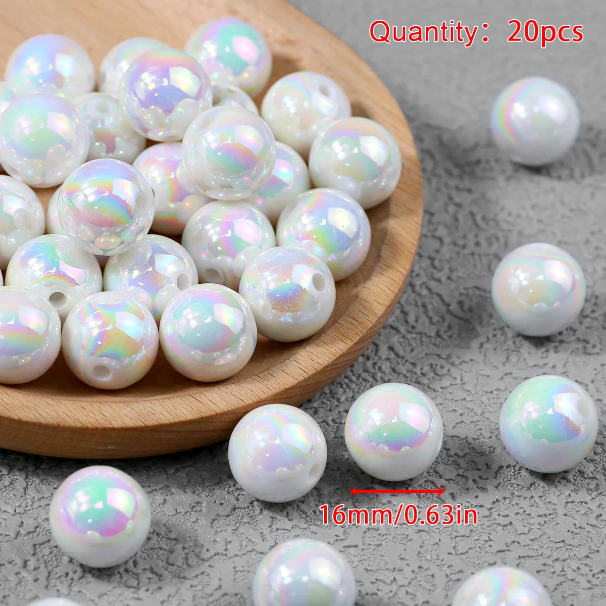 Pen Beaded Acrylic Round Loose Beads AB Color 16mm 20Pcs for Jewelry Making Handmade Craft Supplies Bracelet Necklace Earring