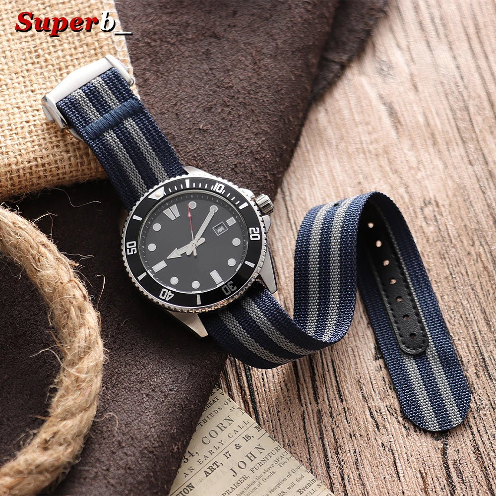Deployant Clasp Nylon 20mm 22mm Watch Strap Premium Ribbed Watch Band for Omega Folding Buckle Watchband Sport Wristband for Men