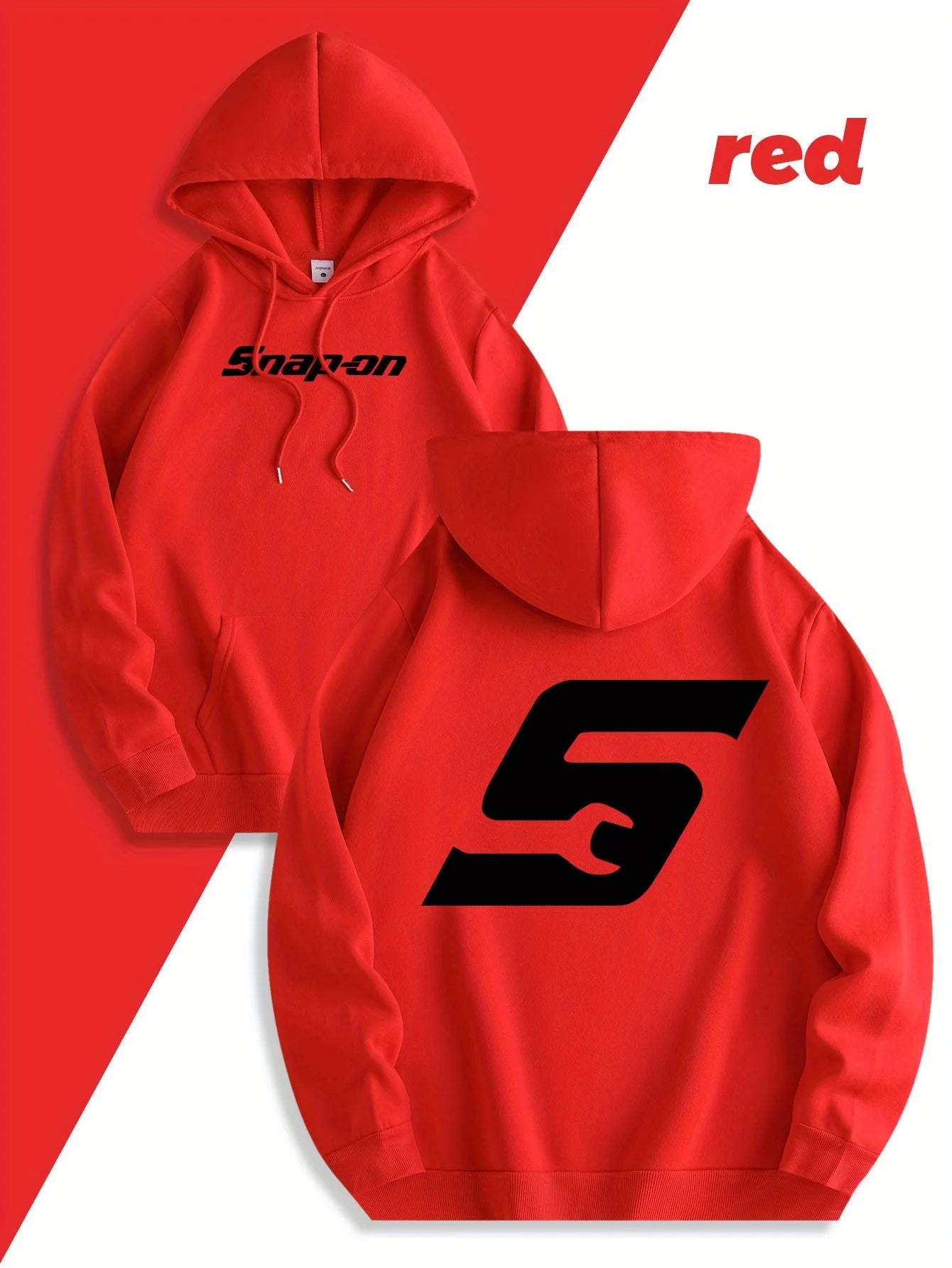2025 Red Snapon Hooded Sweatshirt Casual Long Sleeve Pullover100_ Polyester Knit Fabric All-Season Warm Hoodie with Drawstring