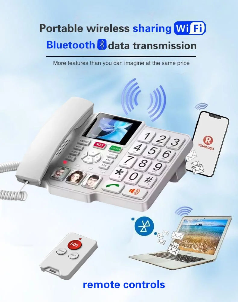 Hindetel 4G Cordless Landline Wireless House Phone Fix Telephone with SOS Big Button Remote Control for Seniors Elderly Old