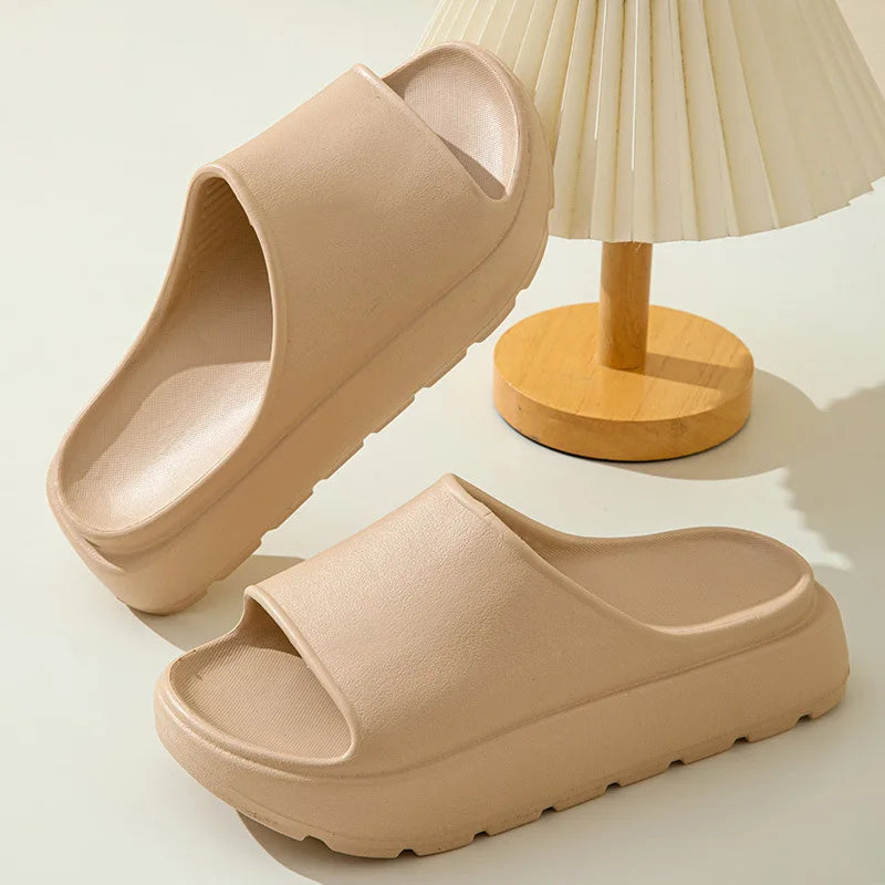 Comwarm Women Platform Slippers Soft EVA Thick Sole Sandals Fashion High Bottom Flat Heel Slippers Non-slip Casual House Slides
