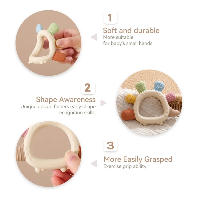 BPA-Free Baby Dinosaur Silicone Teether Sensory Toy Easy to Grip Infant Care Food Grade Baby Toy Newborn Gift Babies Accessory