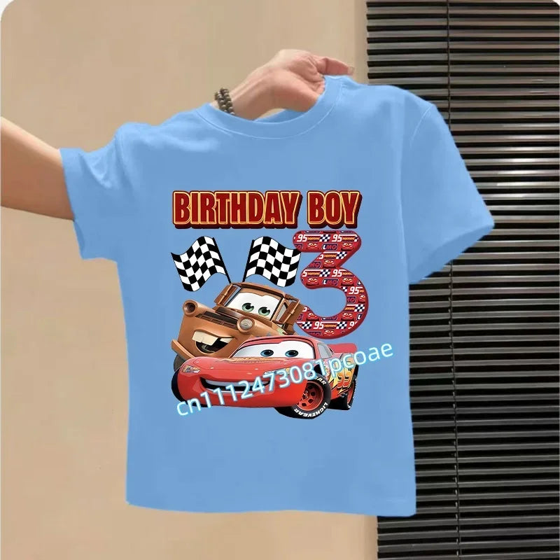 Lightning McQueen Number T-Shirt Simple Basic Toddler Short Sleeve Anime Trend Anime Cartoon Summer Tops Birthday Clothes Gift