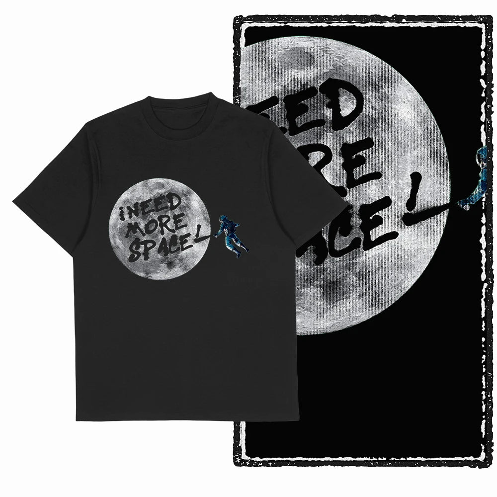 Coolmind SA 100% Cotton astronaut Graphic T shirt fo men Cool Moon print Big Size men tshirt BLACK men's novelty tee shirt