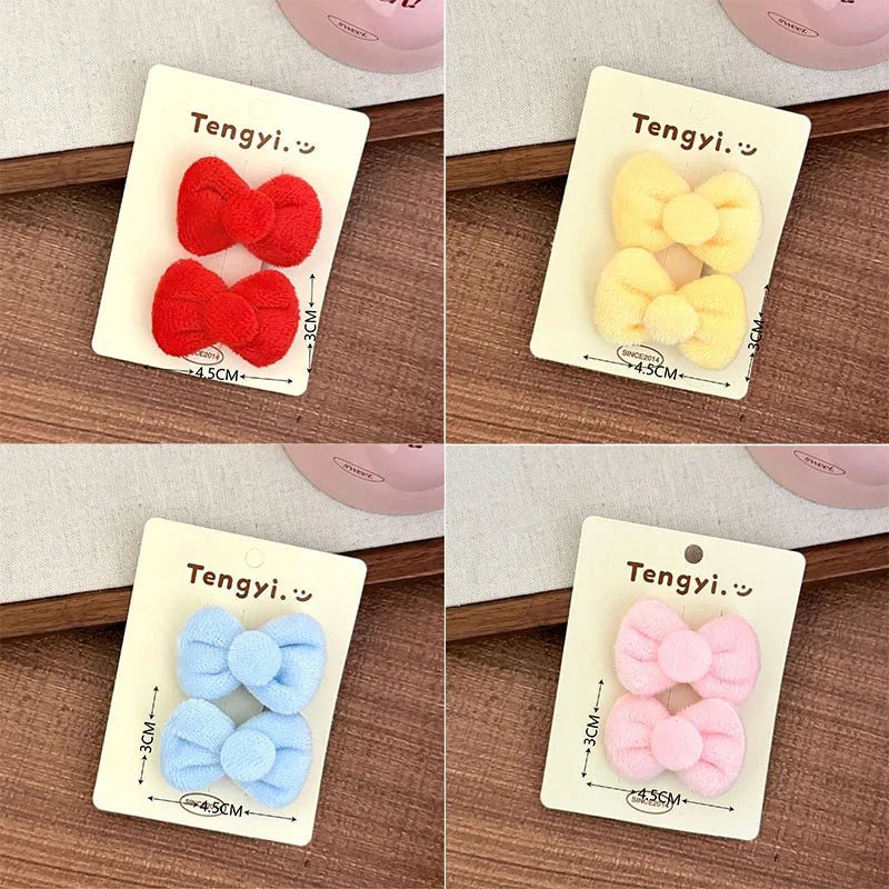 2/8 Pcs Cute Plush Tie Hair Clip Set with Side Clips for Student Decoration and Broken Hair Clips