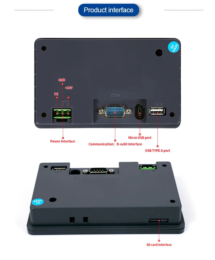 Huaqingjun 4.3" TFT LCD Touch Screen RS485 232 422 Communication DC10-30V Modbus RTU HMI for PLC