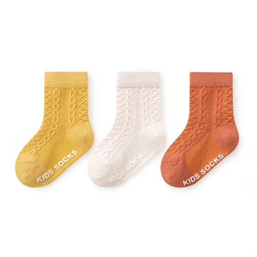 3Pairs/lot Kids Socks For Girls Boys Spring Summer Thin Soild Socks For Newborn Children's Cotton Mesh Non-slip Floor Sock 0-5Y