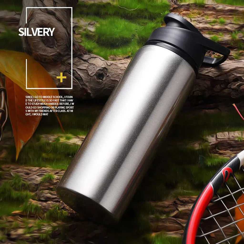Metallic Stainless Steel Sports Water Bottle Matte Finish Direct Drink Cycling Bottle Portable Water Cup For Outdoor Travel