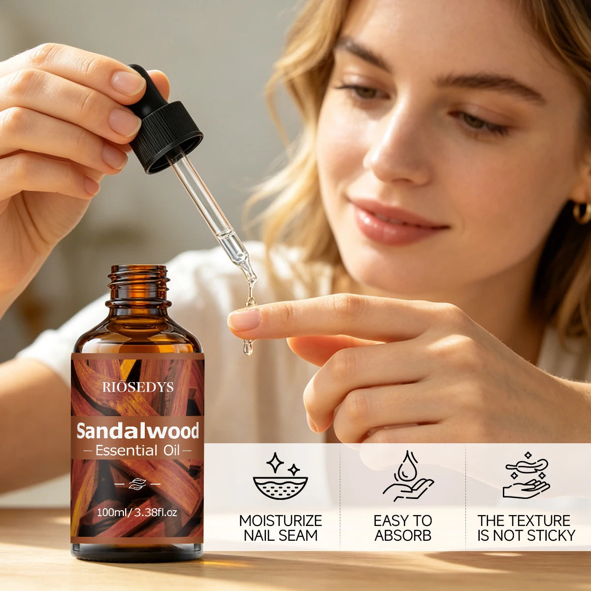 SANDALWOOD ESSENTIAL OIL moisturizing and nourishing massage oil suitable for skincare, fragrance, massage, and all skin types.