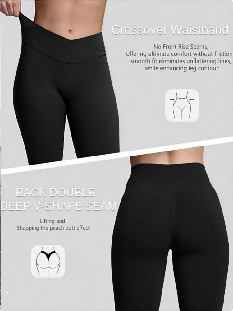 Cross Waist Yoga Trousers Booty Lifting Stretch Sports Leggings High Waist Naked Feeling Quick Dry Tights Pilates Sports Bottoms