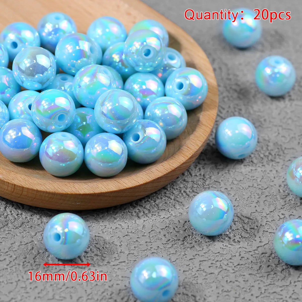 Pen Beaded Acrylic Round Loose Beads AB Color 16mm 20Pcs for Jewelry Making Handmade Craft Supplies Bracelet Necklace Earring