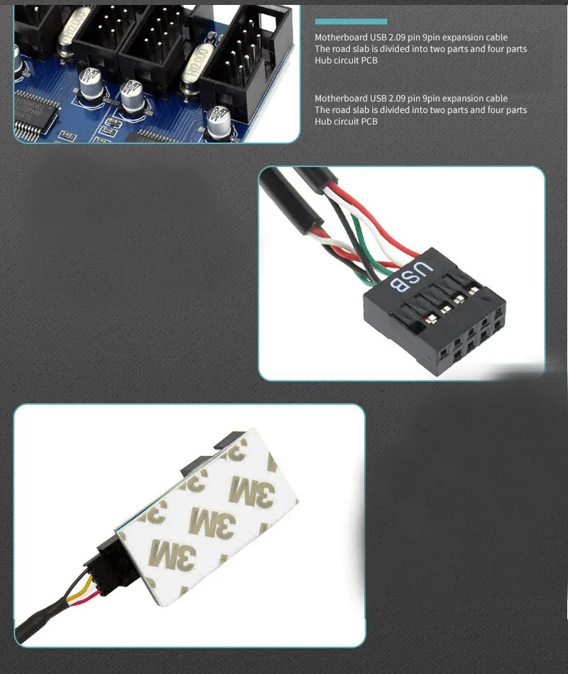 Motherboard USB 2.0 9Pin Female Interface Header Splitter 1 To 2/4 Extension Cable Adapter 9-Pin PC Computer USB HUB Connectors
