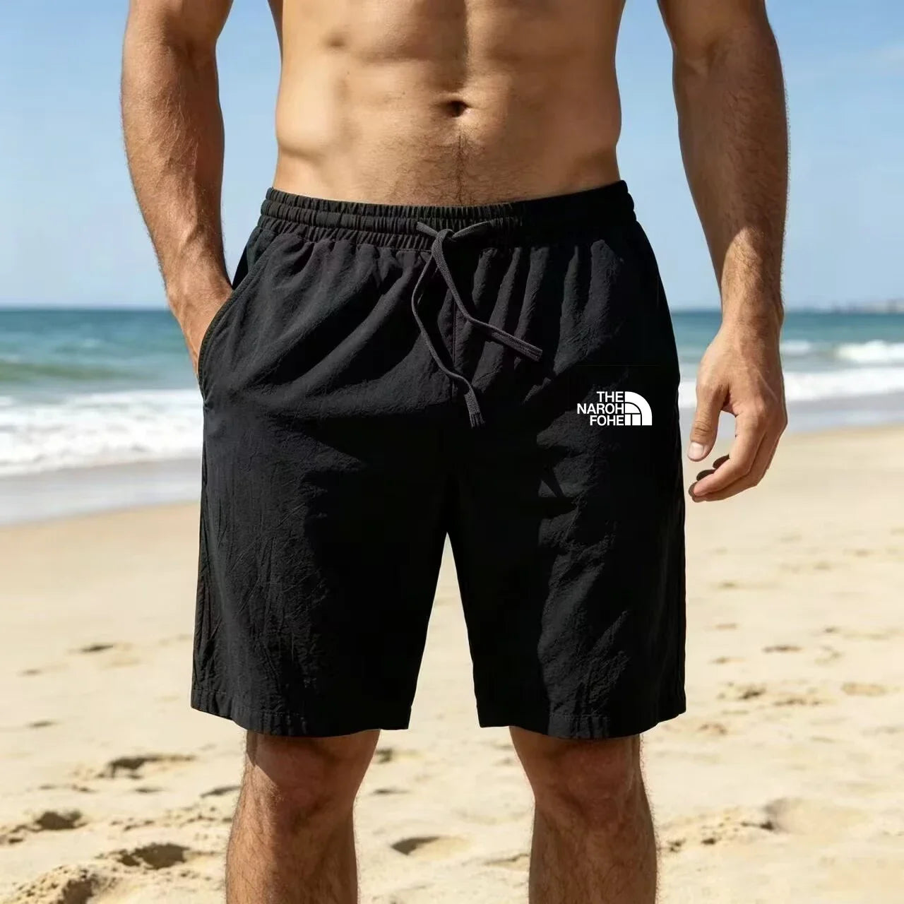 Men Cotton Linen Shorts Summer Lightweight Breathable Casual Beach Style Shorts Basic Solid Color Sweatpants Elastic Waist