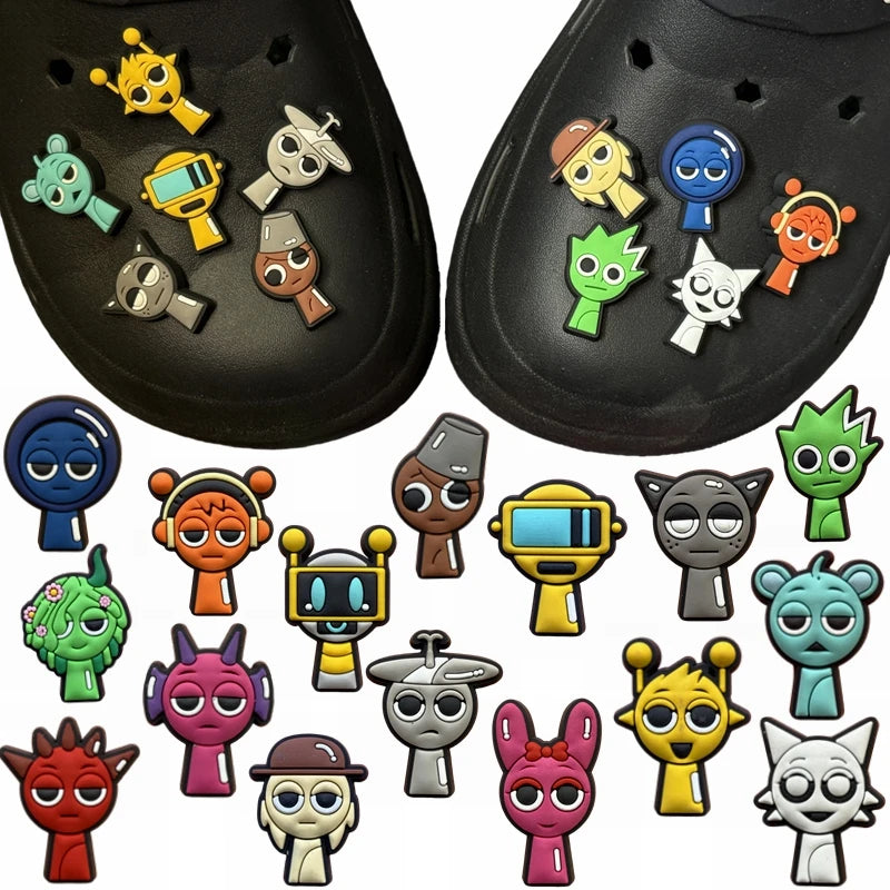 16pcs/set Sprunki Plush Shoe Charms Cartoon Series for Shoe Charms Accessories for DIY  Classic Clog Shoe Decoration Kids Gifts