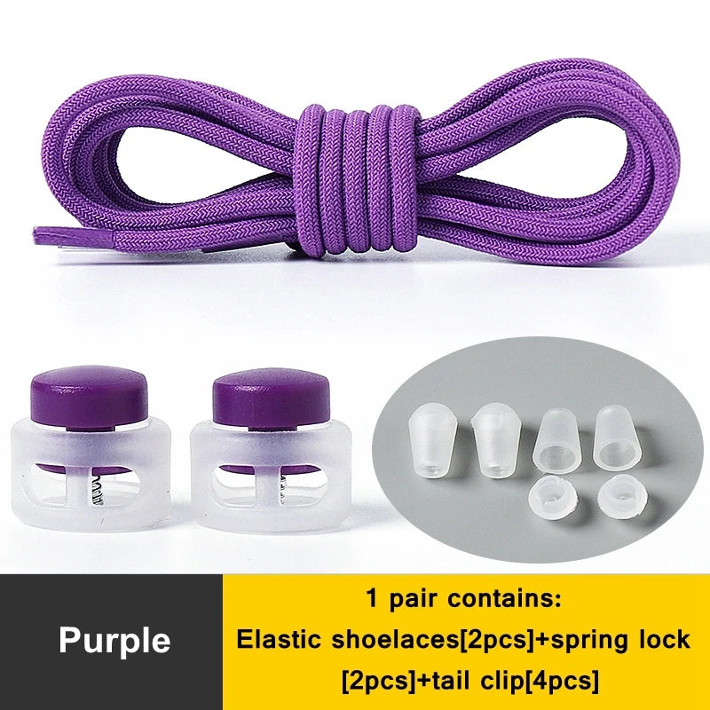 1 Pair Lazy Laces Elastic For Sneakers Snap Lock Shoelaces Without Ties Suitable For Children And Adults Round Shoelace Artifact