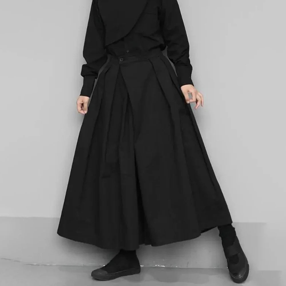 2024 New Fashion Trend Gothic Loose Casual Culottes Men'S Japanese Wide-Leg Pants Street Wear Dark Black Trousers Mens Clothes
