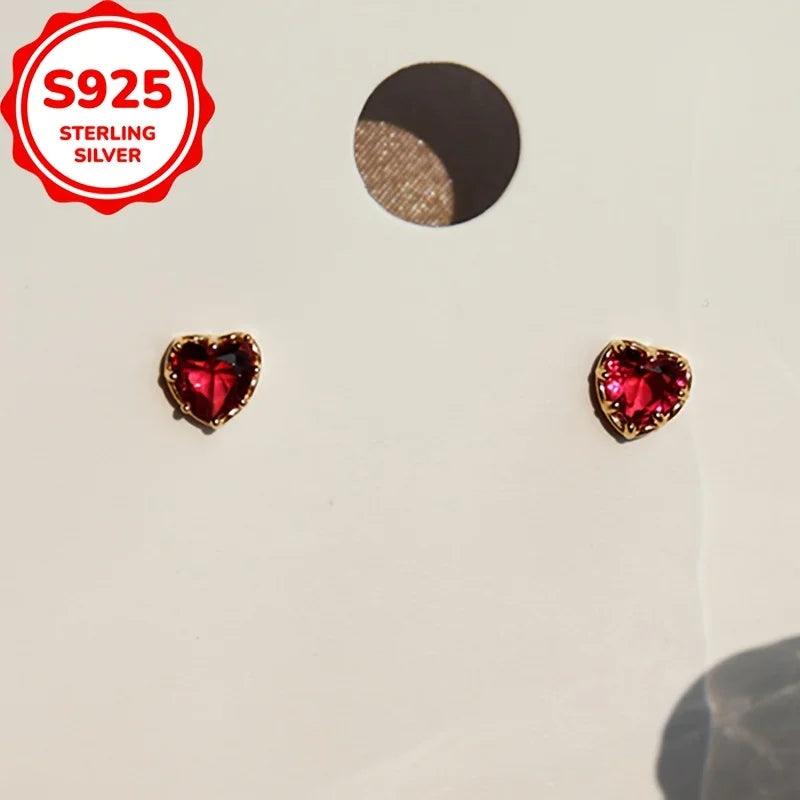 Creative 925 Pure Silver Classic Fashion Anti-Allergic Heart Ear Studs for Women Accessories