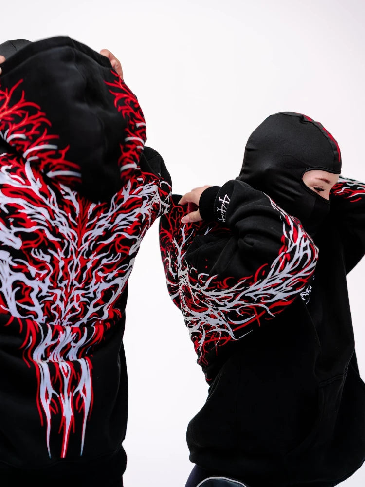Y2K Gothic Reflective 444 Print Hoodie Men Women Harajuku Streetwear Oversized Black Hooded Sweatshirt Hip Hop Pullover Tops New