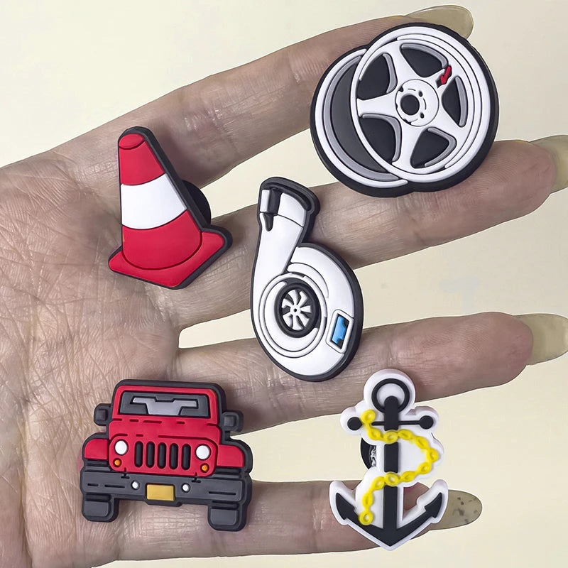 1/9pcs Cruel Jeep Sports Car Shoe Charms for Boys Kids Gift Turbine Hub Shoe Decoration Accessories  Ship's Anchor Pin Clog