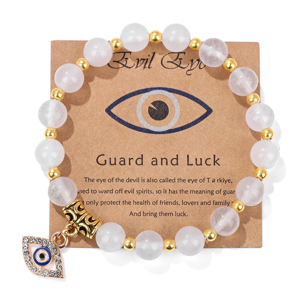 Green Aventurine Stone Card Bracelet Turkish Evil Eye Pendant Bracelets For Women Men Luck Protection Pray Meditation Jewelry