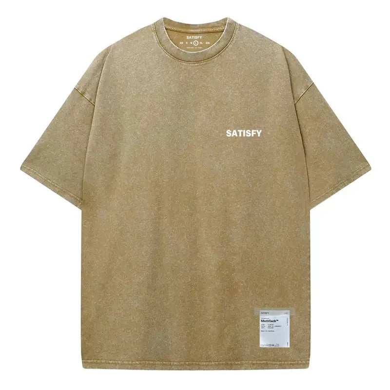 Trendy SATISFY Running MothTech Muscle Round Neck Distressed Pure Cotton Printed Short Sleeve T-Shirt Casual Loose Fit Youth