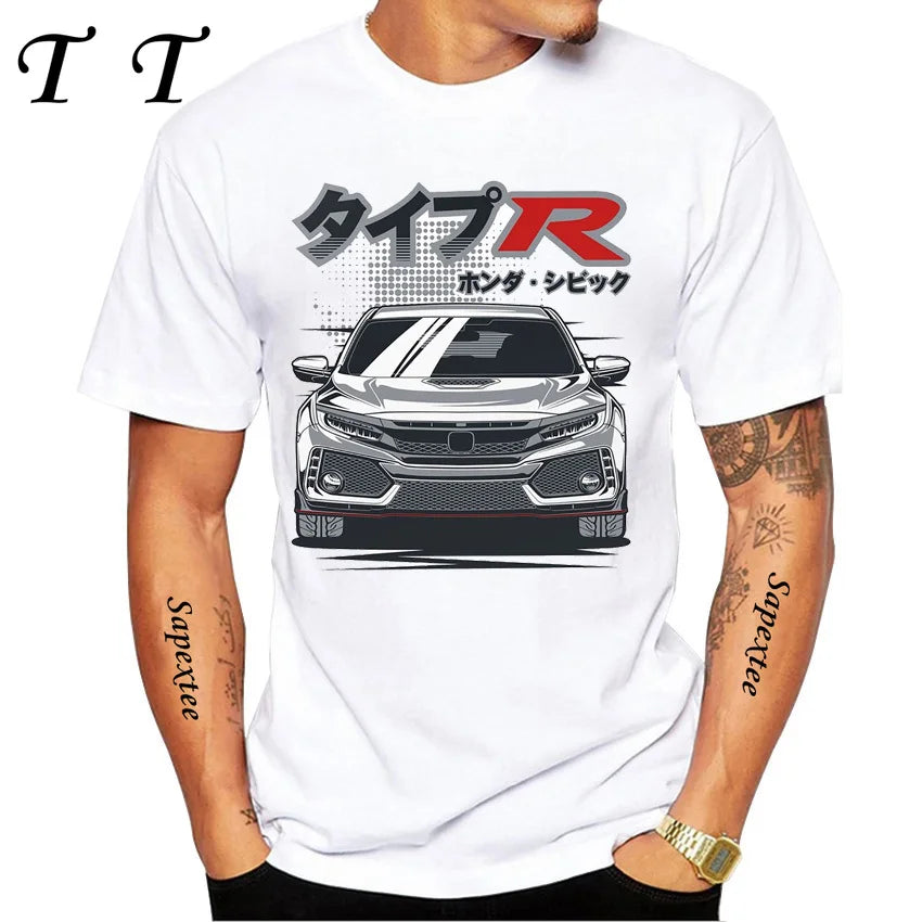 Retro Civic Type R FN2 Black T-Shirt New Summer Men Short Sleeve JDM Legends Print Tshirts Boy Casual Tops Car Sport White Tees