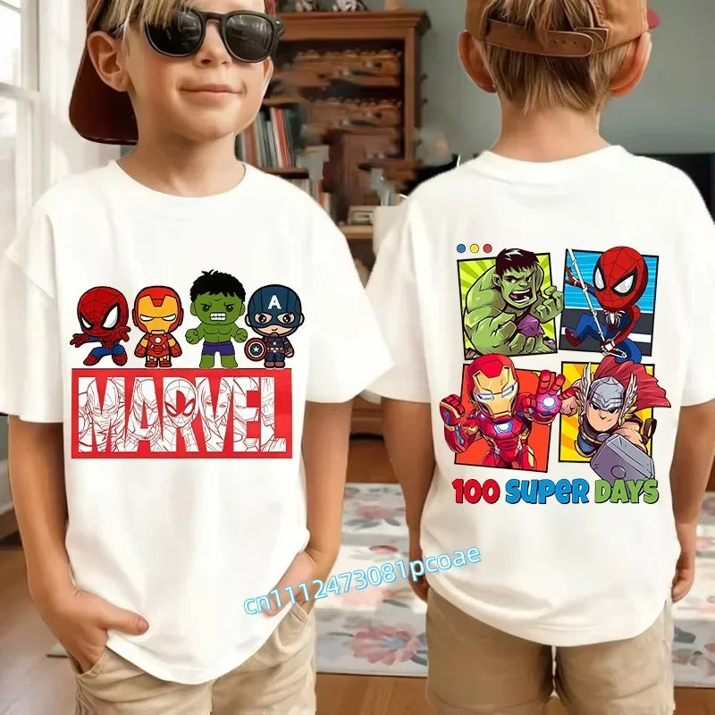 Kids Summer Cute Spider-Man Print Children's Short-Sleeved T-Shirt for Girls Boys 100% Cotton - Fashionable Short Sleeve