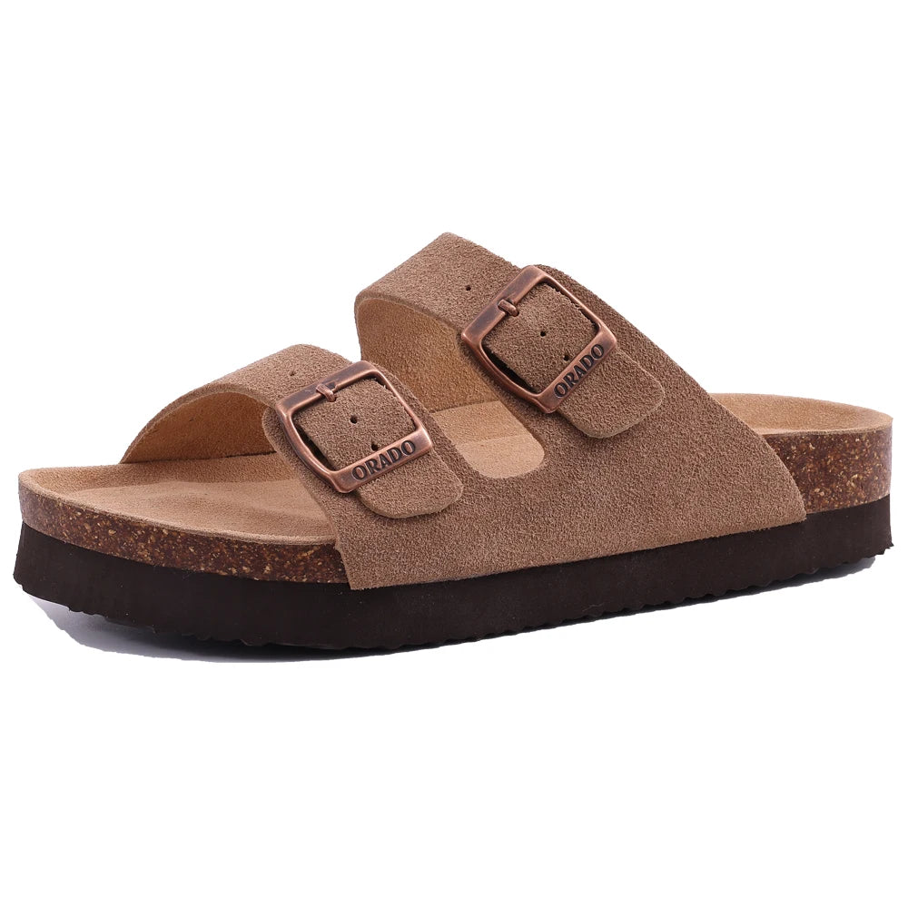 Shevalues Cork Sole Slippers For Women Men Classic Suede Summer Sandals With Arch Support Fashion Orthopedic Beach Cork Shoes