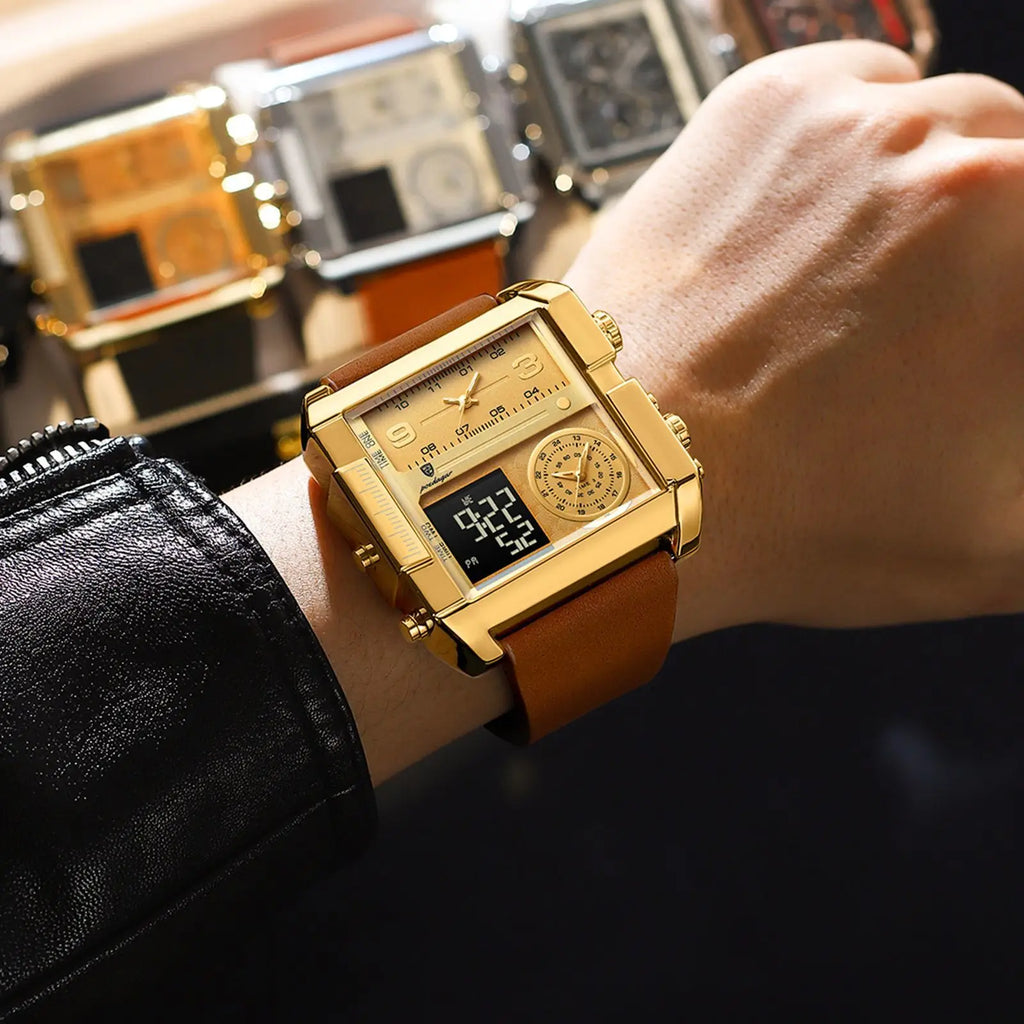 Luxury Man Wristwatch Rectangle Waterproof Luminous Day Week Men Watch Digital Multifunction Men's Watches Quartz Reloj