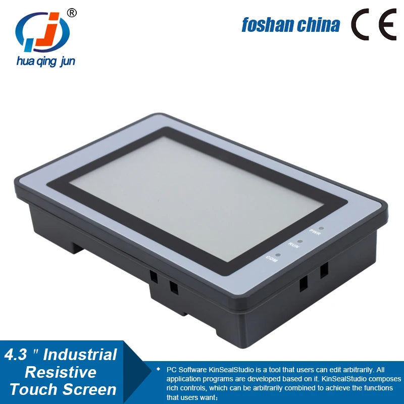 Huaqingjun 4.3" TFT LCD Touch Screen RS485 232 422 Communication DC10-30V Modbus RTU HMI for PLC