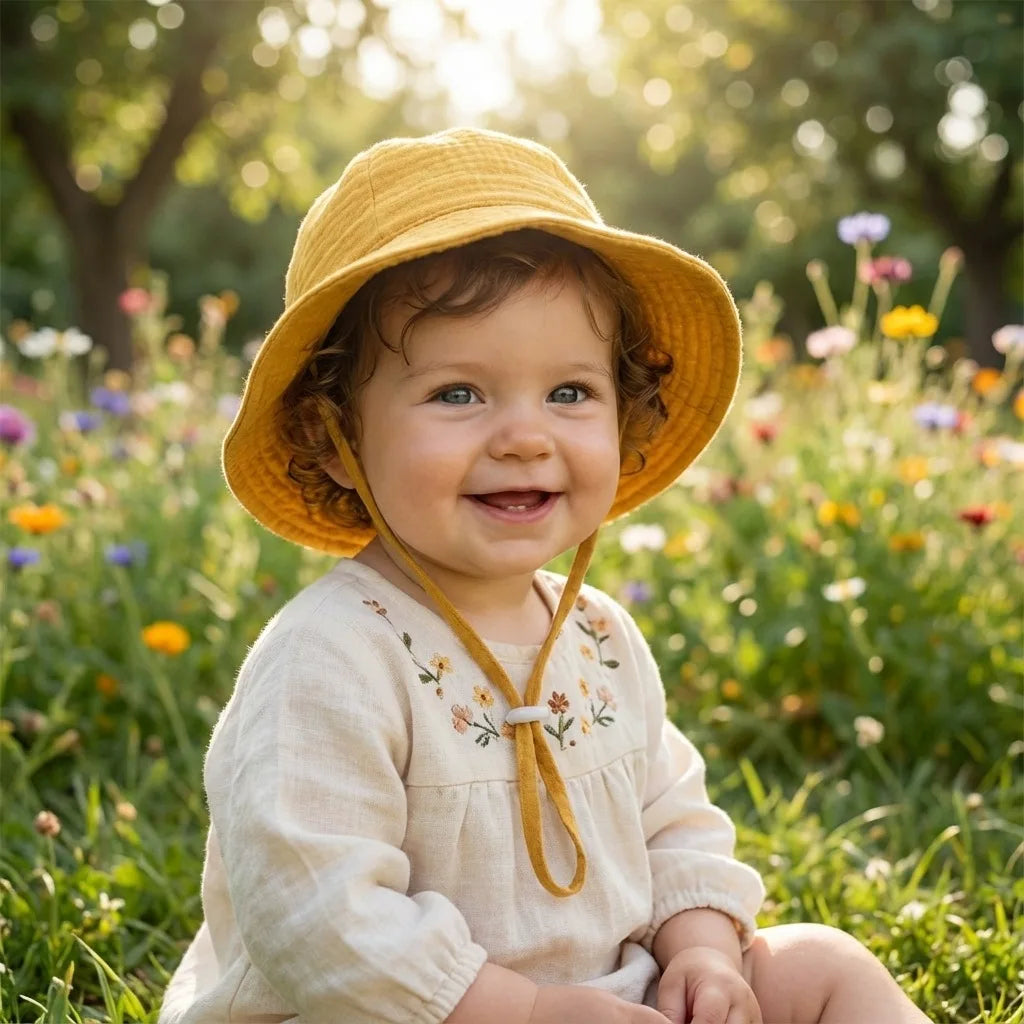 Baby Cotton Bucket Hats New Children Sunscreen Outdoor Caps Boys Girls Print Panama Hat Unisex Beach Fishing Hat For 3-12 Months