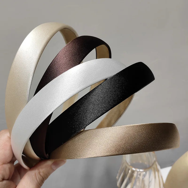 French style thin edge chic hairband pure color vintage silk hair accessory