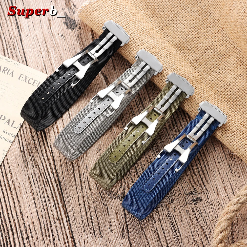 Deployant Clasp Nylon 20mm 22mm Watch Strap Premium Ribbed Watch Band for Omega Folding Buckle Watchband Sport Wristband for Men