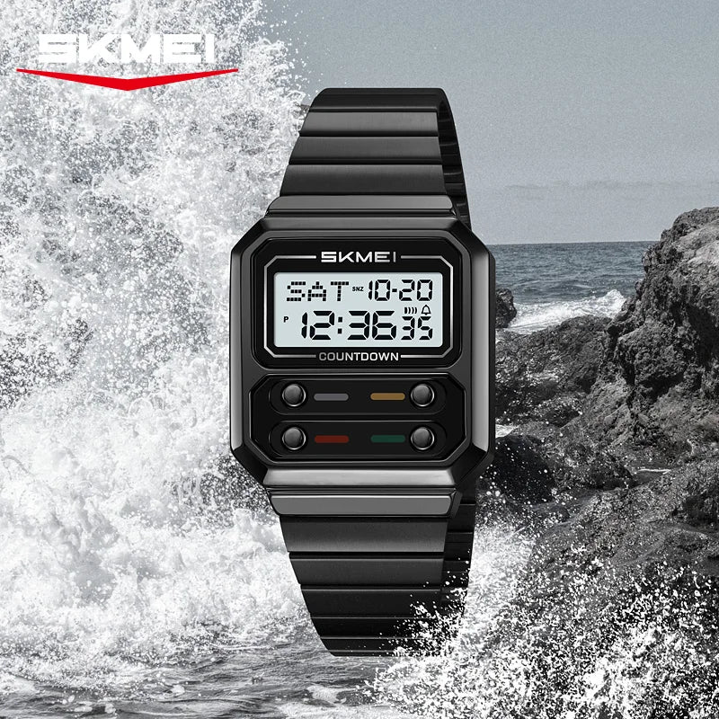 SKMEI 2448 Luxury Stainless Steel Digital Watch for Men Waterproof Countdown Shockproof Mens Wristwatches Relojes Para Hombre