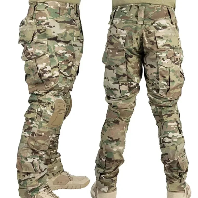 Men Combat Pants +Knee Pads Tactical Cargo Trousers Camouflage Multicam Training Trekking Hunting Clothes Wear-resisting
