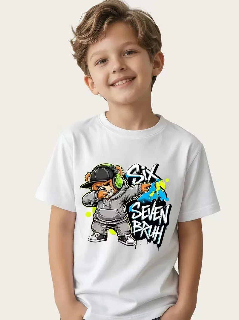 Summer Fashion Boys Cotton T-Shirt  Brush SIX SEVEN 67 Digital Puzzle Print Kids Casual Top Children's Short Sleeved Tee Shirt