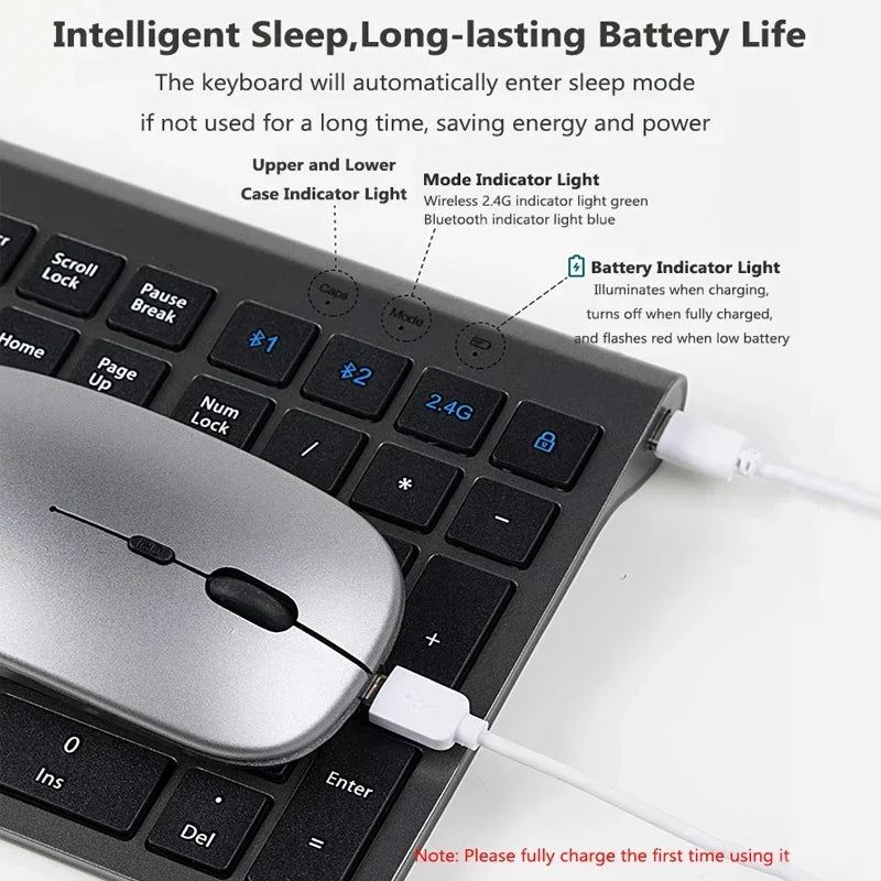 Bluetooth Keyboard Three-mode 2.4G Wireless Keyboard and Mouse Combo Multi-Device Rechargeable Keyboards for IOS/Android/Windows
