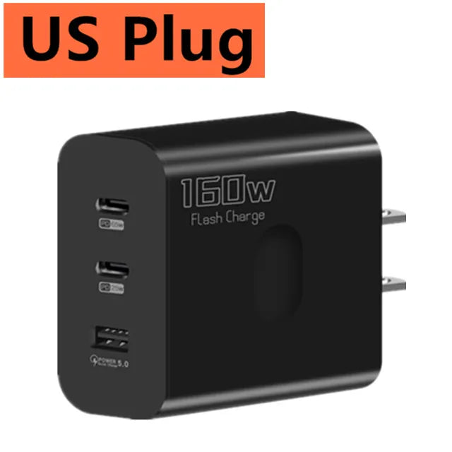 160W Fast Charger USB Type C Phone Charger Adapter Quick Charge QC 5.0 3.0 PD 65W Charger For iPhone iPad Samsung Huawei Xiaomi