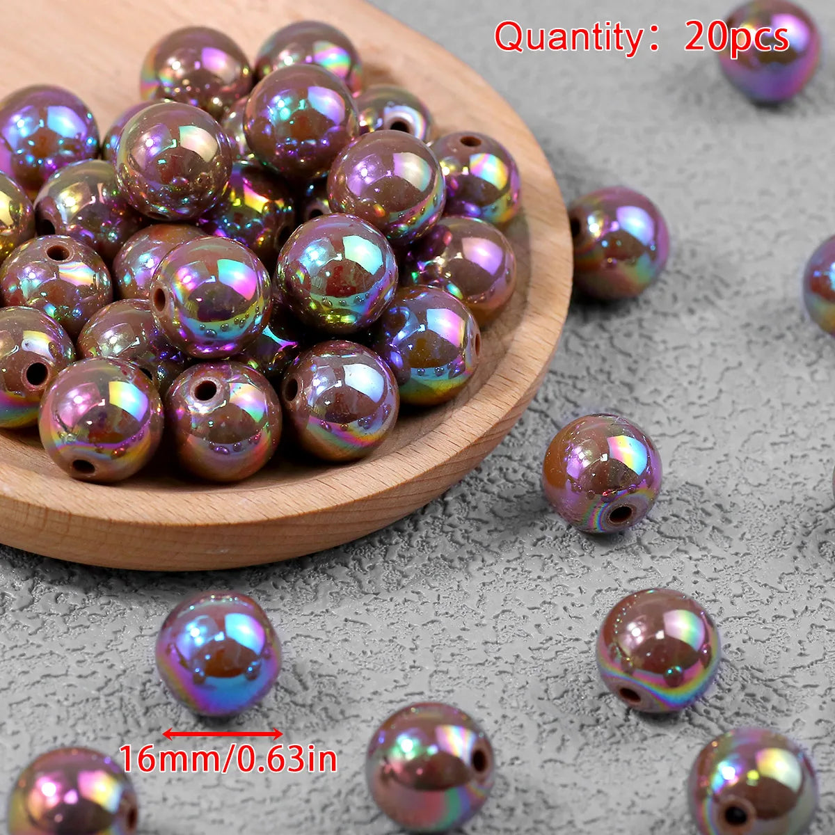Pen Beaded Acrylic Round Loose Beads AB Color 16mm 20Pcs for Jewelry Making Handmade Craft Supplies Bracelet Necklace Earring