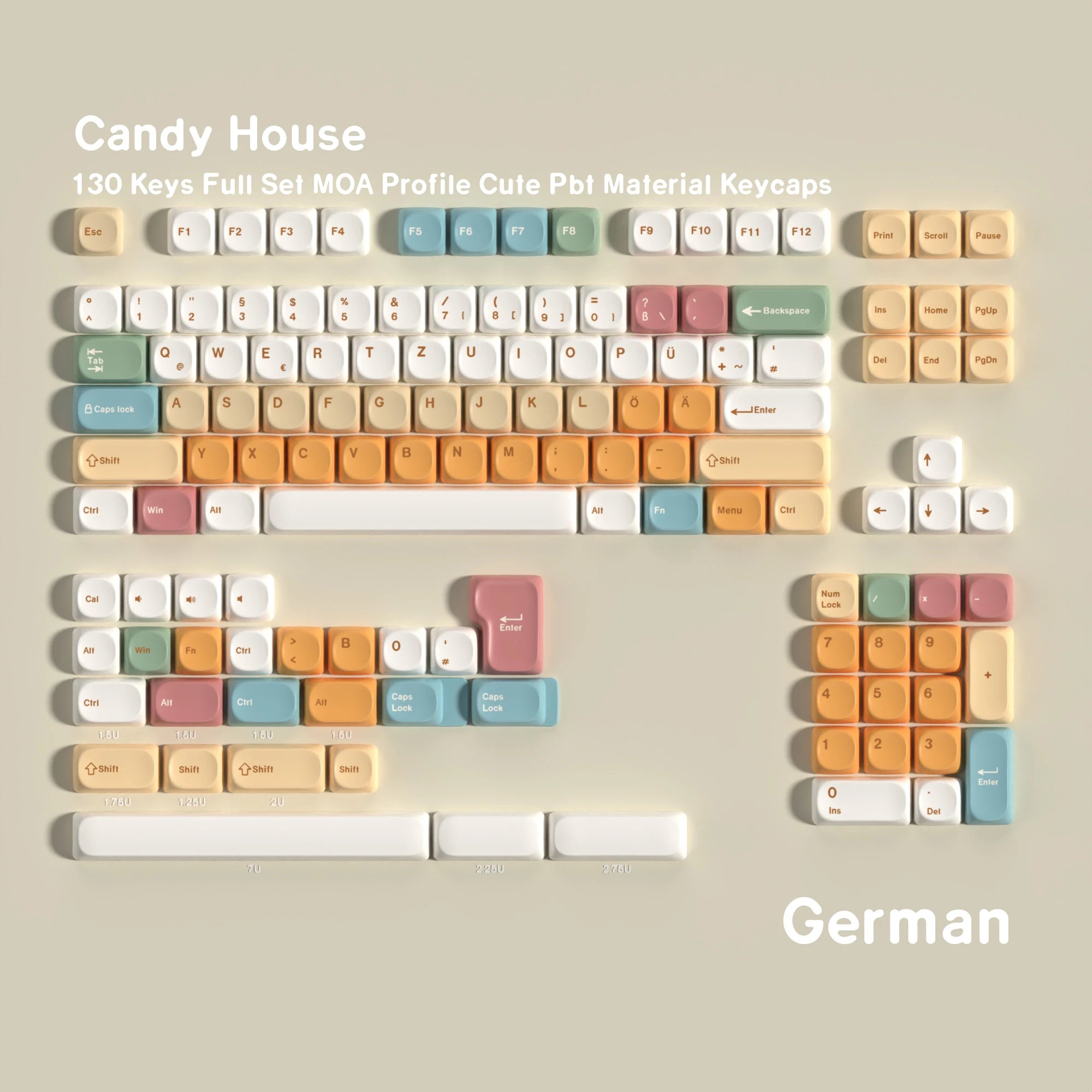 Moa Candy House PBT Keycaps 7U Alice Layout Space Keys Big Set Compatible with ANSI Russian Korean ISO Spanish German French ABN