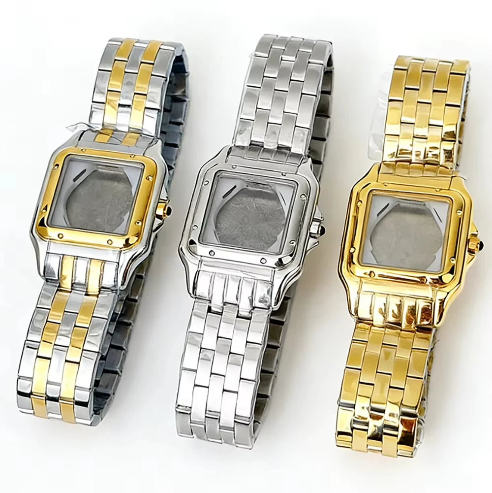 26.5mm Square Diamond Watch Case Fit 19mm Dial Two Blue Sword Shape Hands for Y120 Quartz Panther Cartier Movement Mod Parts