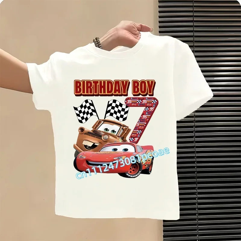 Lightning McQueen Number T-Shirt Simple Basic Toddler Short Sleeve Anime Trend Anime Cartoon Summer Tops Birthday Clothes Gift
