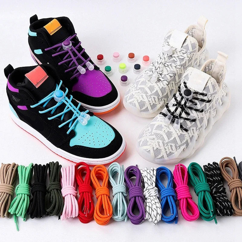 1 Pair Lazy Laces Elastic For Sneakers Snap Lock Shoelaces Without Ties Suitable For Children And Adults Round Shoelace Artifact
