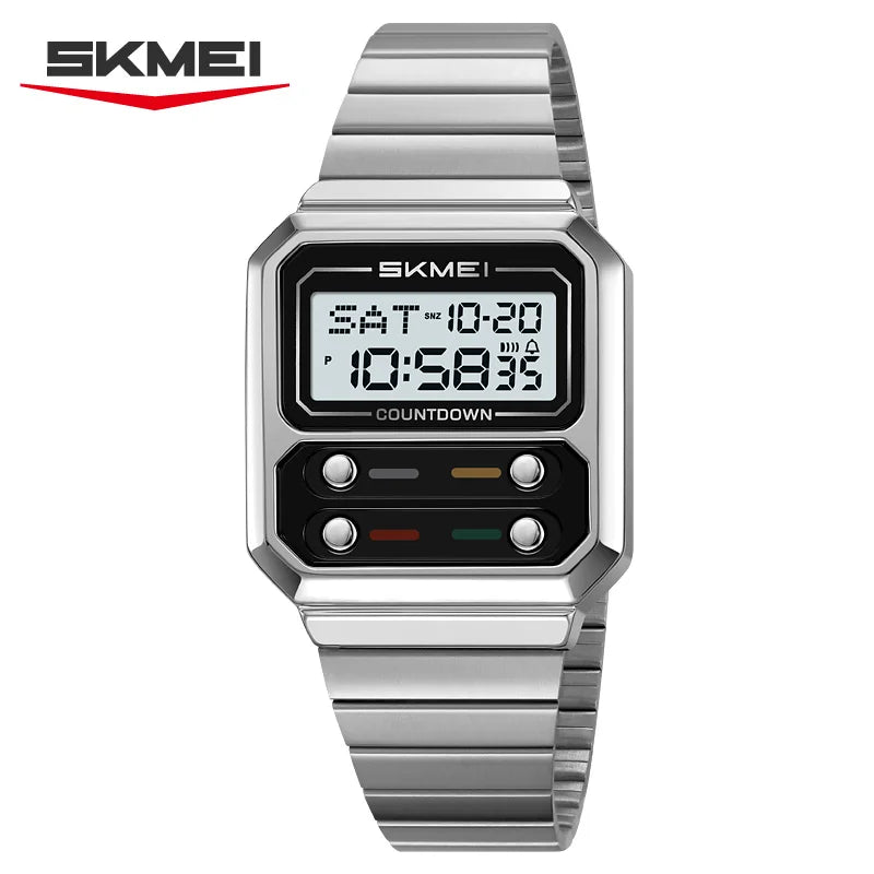 SKMEI 2448 Luxury Stainless Steel Digital Watch for Men Waterproof Countdown Shockproof Mens Wristwatches Relojes Para Hombre