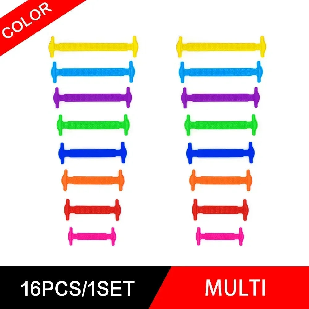 New 16Pcs Elastic Shoe Laces All Sneakers Silicone Stretch Shoelaces Unisex Fashion No Tie Shoelace Rubber Band Shoelaces