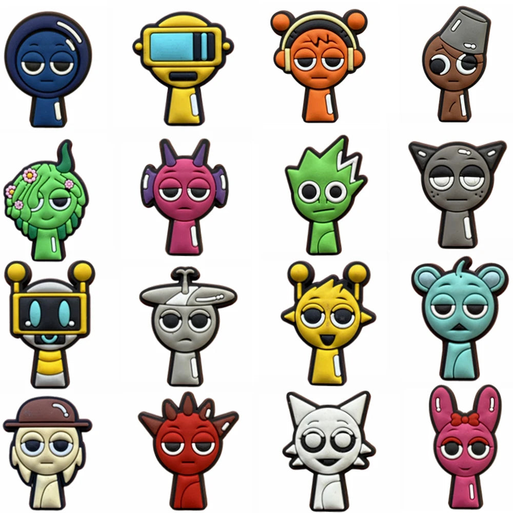 16pcs/set Sprunki Plush Shoe Charms Cartoon Series for Shoe Charms Accessories for DIY  Classic Clog Shoe Decoration Kids Gifts