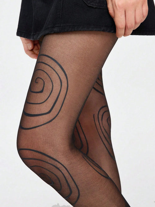 1 Fashionable and Sexy Circle Printed Silk Stocking, Women's Anti Hook Silk Stocking Pantyhose
