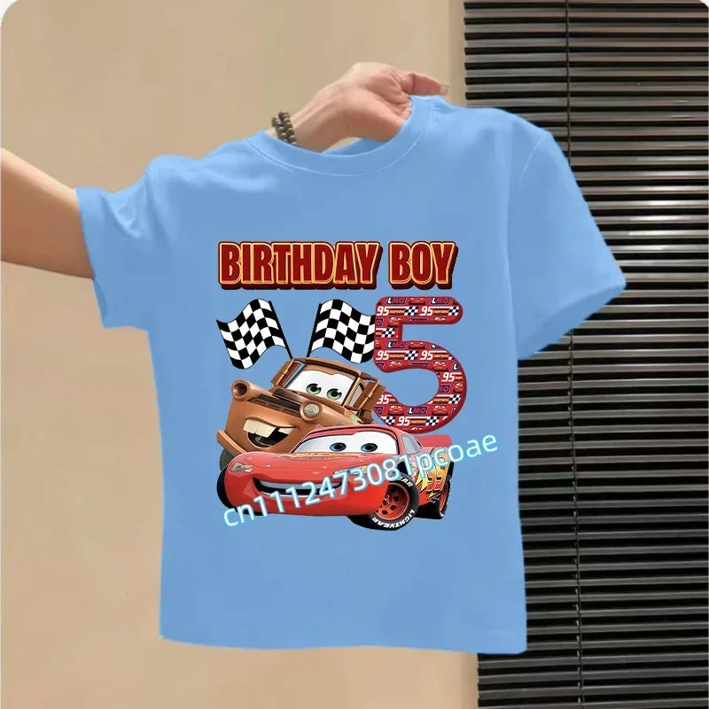 Lightning McQueen Number T-Shirt Simple Basic Toddler Short Sleeve Anime Trend Anime Cartoon Summer Tops Birthday Clothes Gift