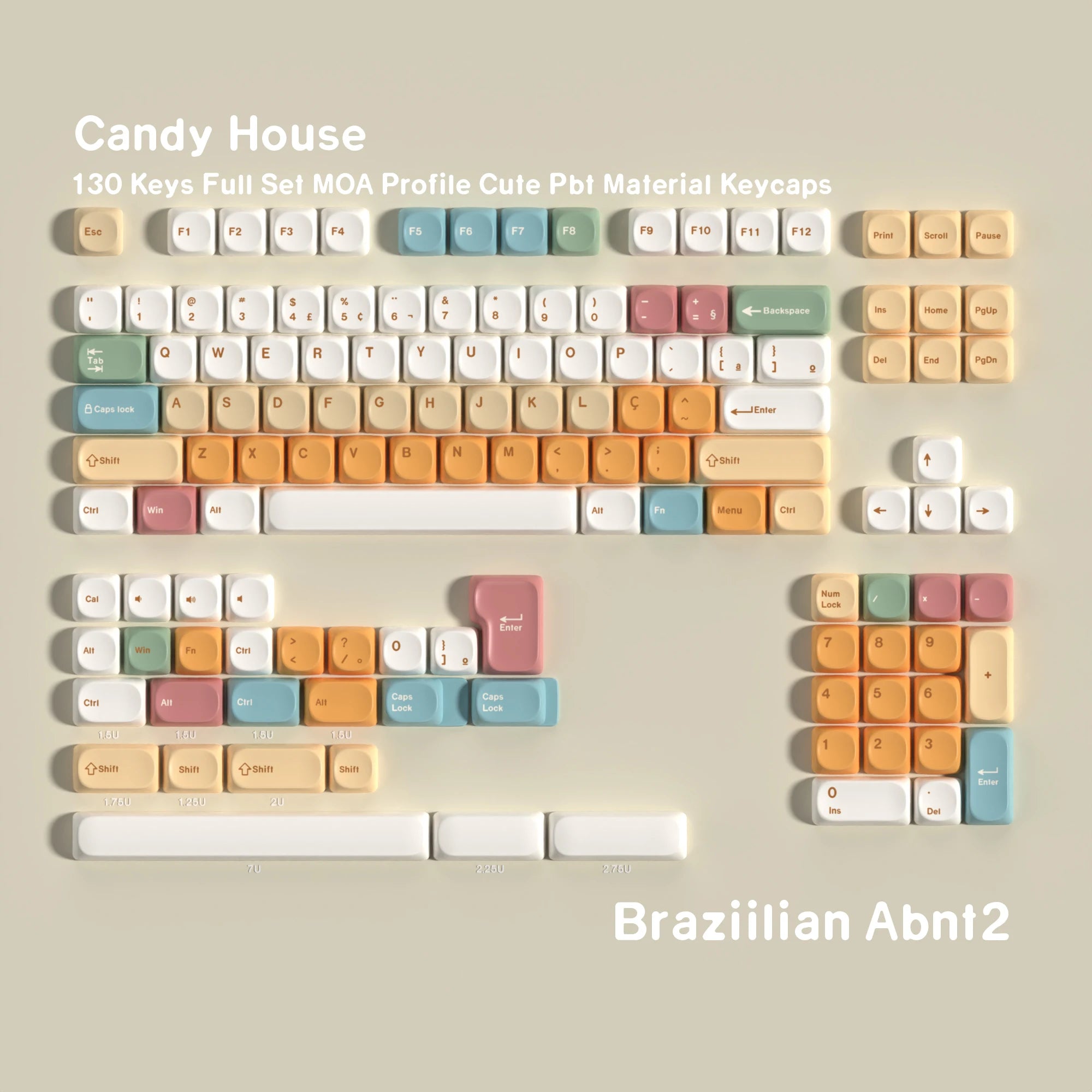 Moa Candy House PBT Keycaps 7U Alice Layout Space Keys Big Set Compatible with ANSI Russian Korean ISO Spanish German French ABN