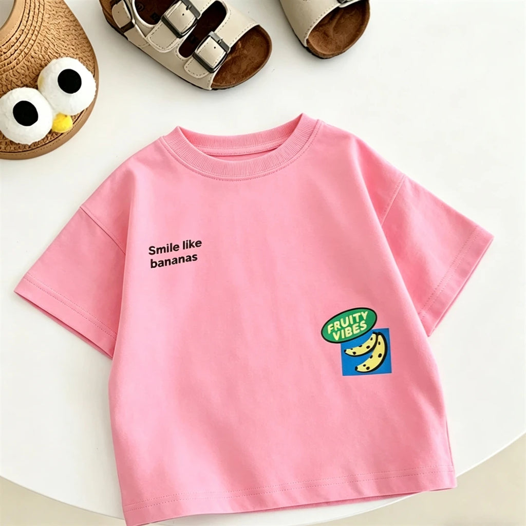 Summer Clothes Cartoon Printed TShirt Short-sleeved Tops Simple All-match Base Shirt Girls Boys Lovely Funny Clothing Printed T